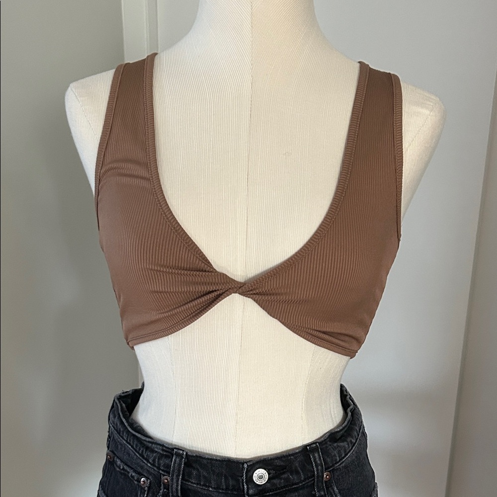 SHEIN Coffee Twist Front Crop Top